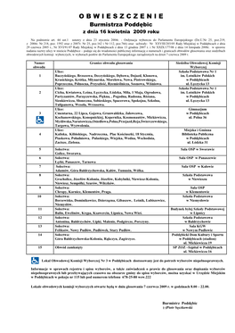 O B W I E S Z C Z E N I E Burmistrza Poddębic Z Dnia 16 Kwietnia 2009 Roku
