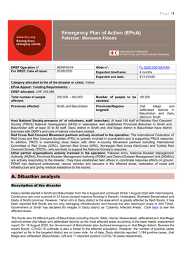 Emergency Plan of Action (Epoa) Pakistan: Monsoon Floods