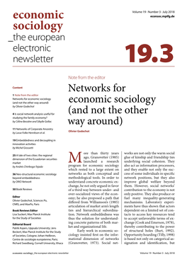 Networks for Economic Sociology (And Not the Other Way Around) Economic Sociology by Olivier Godechot