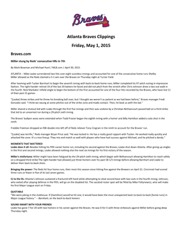 Atlanta Braves Clippings Friday, May 1, 2015 Braves.Com