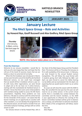 January Lecture the Raes Space Group – Role and Activities by Howard Nye, Geoff Busswell and Alex Godfery, Raes Space Group
