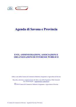 Agenda Di Savona E Provincia ENTI, AMMINISTRAZIONI, ASSOCIAZIONI E