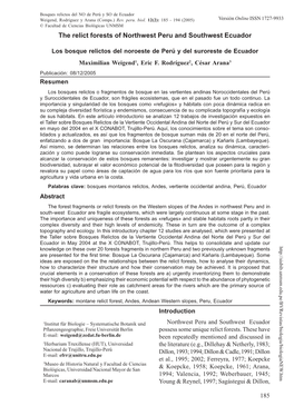 The Relict Forests of Northwest Peru and Southwest Ecuador