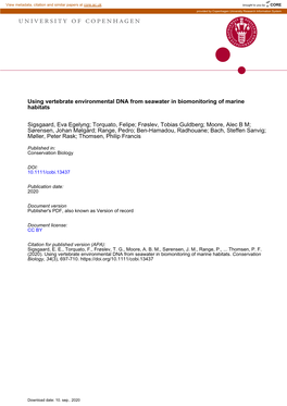 Using Vertebrate Environmental DNA from Seawater in Biomonitoring of Marine Habitats