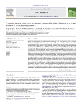 Complete Sequence and Genetic Characterization of Raspberry Latent Virus, a Novel Member of the Family Reoviridaeଝ,ଝଝ