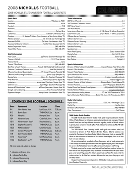 2008 Nicholls Football 2008 Nicholls State University Football Quickfacts