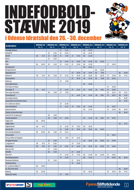 Program Fyens Stiftstidende Indefodbold 2019