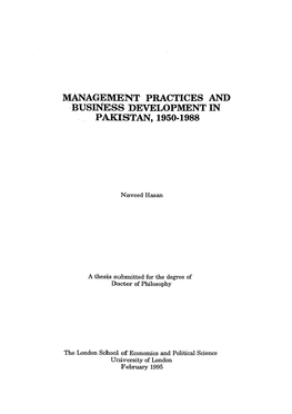 Management Practices and Busineiss Development in Pakistan, 1950-1988