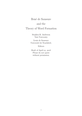 René De Saussure and the Theory of Word Formation