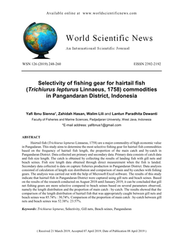 Selectivity of Fishing Gear for Hairtail Fish (Trichiurus Lepturus Linnaeus, 1758) Commodities in Pangandaran District, Indonesia