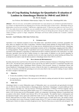 Use of Crop Ranking Technique for Quantitative Evaluation of Landuse in Ahmednagar District in 1960-61 and 2010-11 Dr