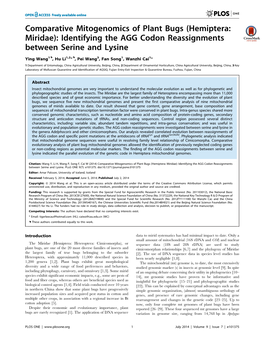 Hemiptera: Miridae): Identifying the AGG Codon Reassignments Between Serine and Lysine