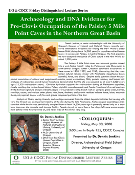 Archaeology and DNA Evidence for Pre-Clovis Occupation of the Paisley 5 Mile Point Caves in the Northern Great Basin