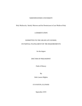 Saintly Matrons and the Dominicans in Late Medieval Italy a DISSERTATION SUBMITTED to T