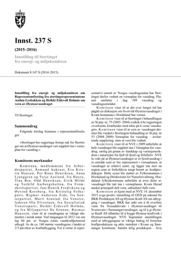 Innst. 237 S (2015–2016) Innstilling Til Stortinget Fra Energi- Og Miljøkomiteen