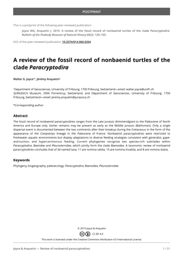 A Review of the Fossil Record of Nonbaenid Turtles of the Clade Paracryptodira