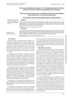 Tres Nuevos Registros Del Genero Carex (Cyperaceae) Para El Perú Y Adiciones a La Flora Andina Del Departamento De Huánuco