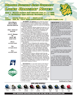 Lions Gameday Notes Missouri Southern State University