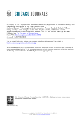 Phylogeny of the Caryophyllales Sensu Lato: Revisiting Hypotheses on Pollination Biology and Perianth Differentiation in the Core Caryophyllales Author(S): Samuel F