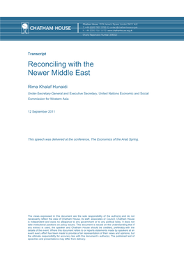 Reconciling with the Newer Middle East