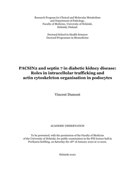 PACSIN2 and Septin 7 in Diabetic Kidney Disease: Roles in Intracellular Trafficking and Actin Cytoskeleton Organisation in Podocytes