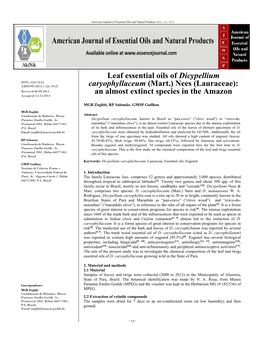 Leaf Essential Oils of Dicypellium Caryophyllaceum (Mart.) Nees