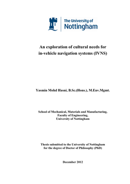 An Exploration of Cultural Needs for In-Vehicle Navigation Systems (IVNS)