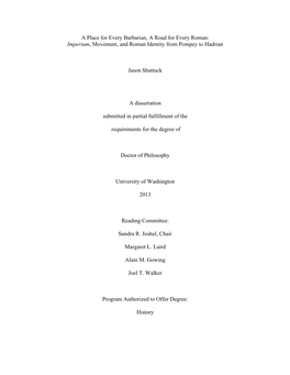 A Place for Every Barbarian, a Road for Every Roman: Imperium, Movement, and Roman Identity from Pompey to Hadrian