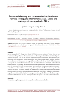 Structural Diversity and Conservation Implications of Parrotia Subaequalis (Hamamelidaceae), a Rare and Endangered Tree Species in China