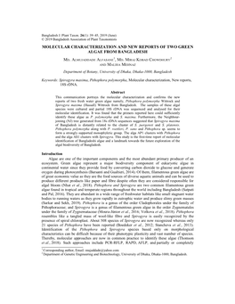 Molecular Characterization and New Reports of Two Green Algae from Bangladesh