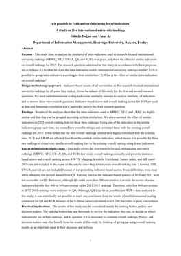 Is It Possible to Rank Universities Using Fewer Indicators? a Study on Five International University Rankings Güleda Doğan An