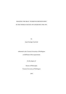 WOMEN's PARTICIPATION in the WORLD COUNCIL of CHURCHES 1948-1991 by Janet Estridge Crawford Submitted to the V