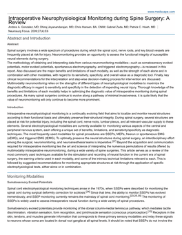 Intraoperative Neurophysiological Monitoring During Spine Surgery: a Review Andres A