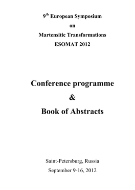 9Th European Symposium on Martensitic Transformations ESOMAT 2012