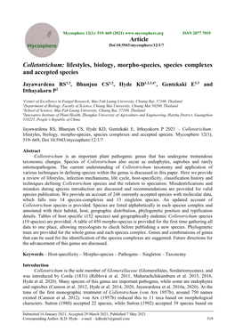 Colletotrichum: Lifestyles, Biology, Morpho-Species, Species Complexes and Accepted Species