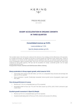 Press Release Sharp Acceleration in Organic