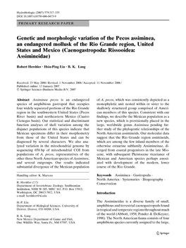 Genetic and Morphologic Variation of the Pecos