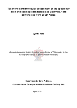 Taxonomic and Molecular Assessment of the Apparently Alien and Cosmopolitan Nereididae Blainville, 1818 Polychaetes from South Africa