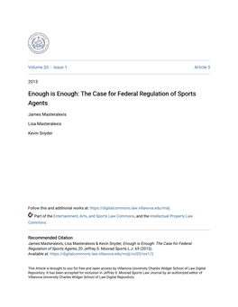 The Case for Federal Regulation of Sports Agents