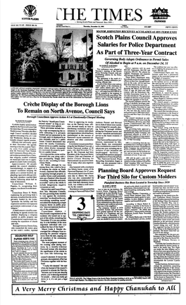 Scotch Plains Council Approves Salaries for Police Department As Part of Three-Year Contract a Very Merry Christmas and Happy Ch