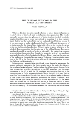 The Order of the Books of the Greek Old Testament