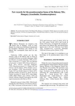 New Records for the Pseudoscorpion Fauna of the Bakony Mts, Hungary (Arachnida: Pseudoscorpiones)