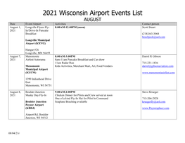 2021 Airport Events List August