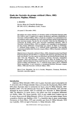 Etude Des Naxioides Du Groupe Robillardi (Miers, 1882) (Brachyura; Majidae; Pisinae)