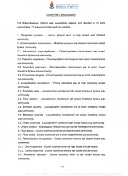 CHAPTER 5: DISCUSSION the Braun-Blanquet Method Was Successfully