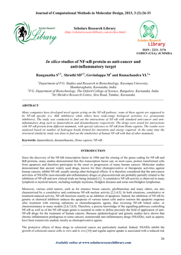 In Silico Studies of NF-Κb Protein As Anti-Cancer and Anti-Inflammatory Target