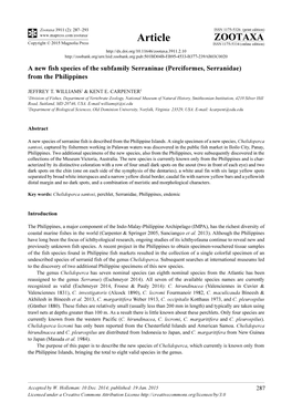 A New Fish Species of the Subfamily Serraninae (Perciformes, Serranidae) from the Philippines