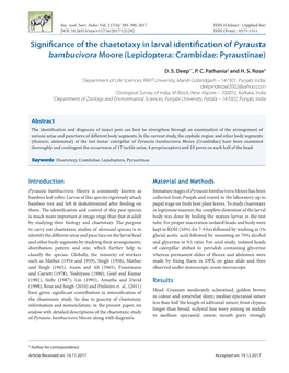 Significance of the Chaetotaxy in Larval Identification of Pyrausta