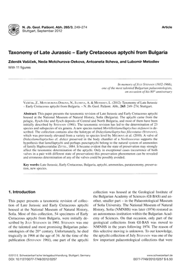 Taxonomy of Late Jurassic - Early Cretaceous Aptychi from Bulgaria