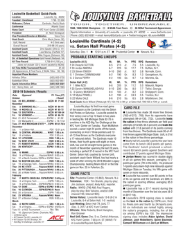 Louisville Cardinals (4-2) Vs. Seton Hall Pirates